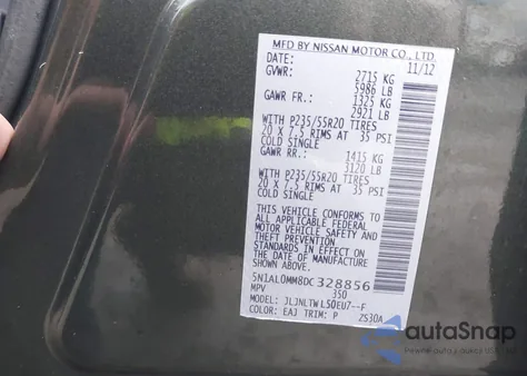 2013 Infiniti Jx35 z USA, uszkodzony, nr VIN 5N1AL0MM8DC328856
